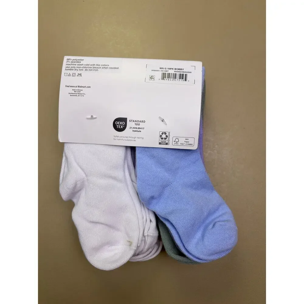 Wonder Nation Toddler Turn Cuff Socks 10 Pair 18-36M Pink White NIP Ribbed